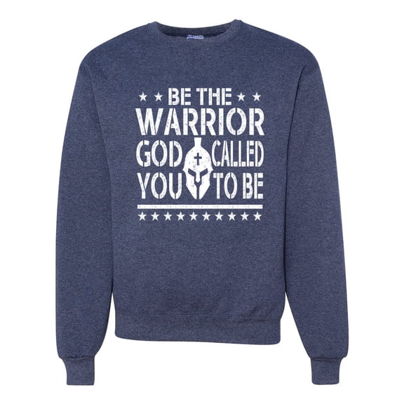 Wild Bobby Be The Warrior God Called You To Be Inspirational/Christian Unisex Crewneck Graphic Sweatshirt, Vintage Heather Navy, XX-Large