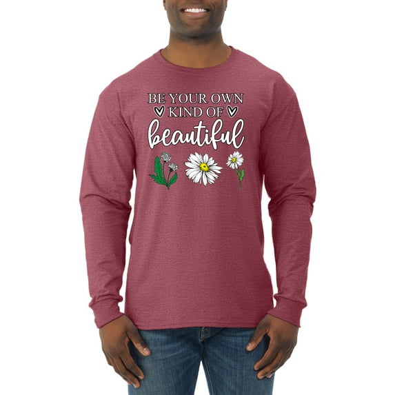 Wild Bobby, Be Your Own Kind of Beautiful Inspirational, Pop Culture, Men Long Sleeve Shirt, Vintage Heather Red, 3XL