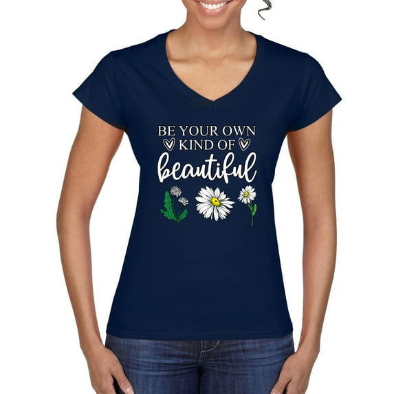 Wild Bobby, Be Your Own Kind of Beautiful Inspirational, Pop Culture, Women Standard V-Neck Tee, Navy, Large