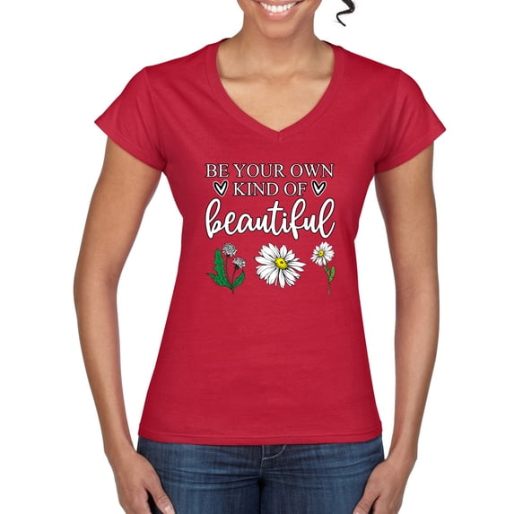 Wild Bobby, Be Your Own Kind of Beautiful Inspirational, Pop Culture, Women Standard V-Neck Tee, Red, Large