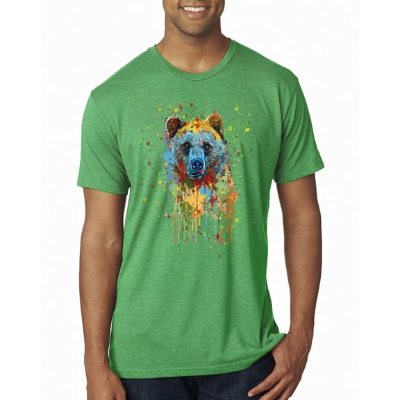 Wild Bobby, Bear Painting Splatter Abstract Art Animal Lover Mens Premium Tri Blend T-Shirt, Envy, Small