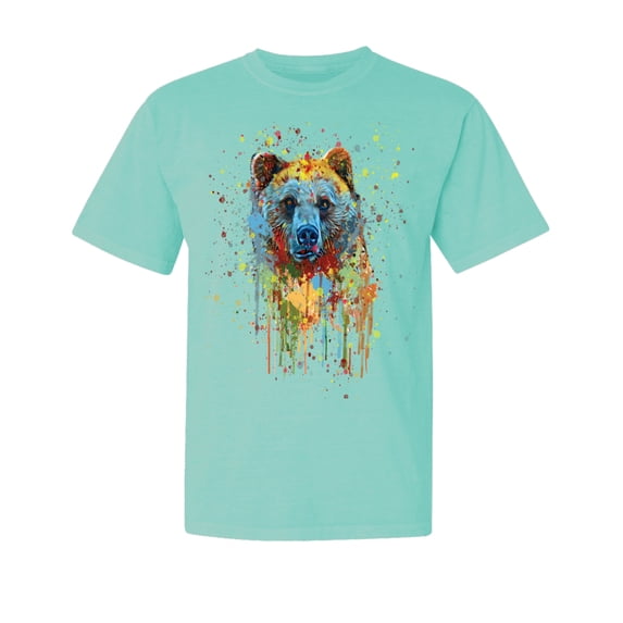 Wild Bobby, Bear Painting Splatter, Animal Lover, Garment-Dyed Washed Look Short Sleeve T-Shirt, Mint, 2XL