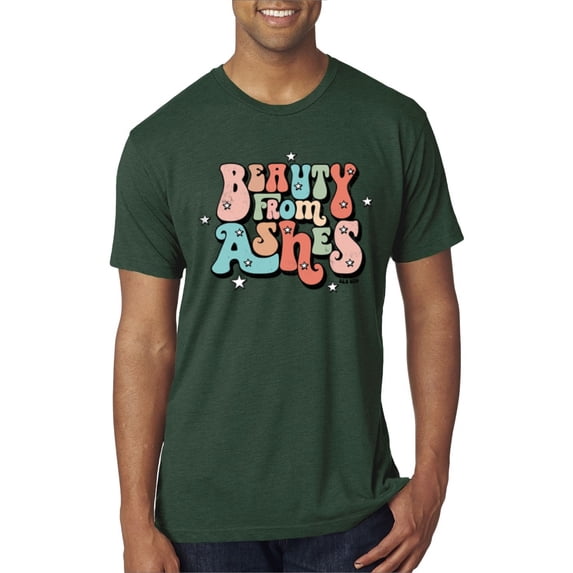 Wild Bobby Beauty From Ashes Groovy Font With Stars Vintage Men Premium Tri Blend Tee, Forest Green, XX-Large