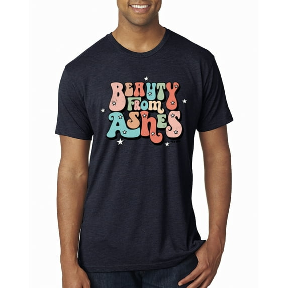 Wild Bobby Beauty From Ashes Groovy Font With Stars Vintage Men Premium Tri Blend Tee, Vintage Navy, X-Large