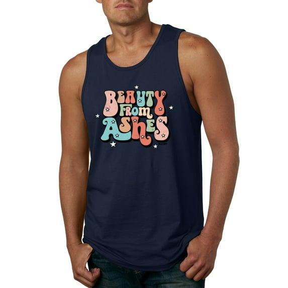 Wild Bobby Beauty From Ashes Groovy Font With Stars Vintage Men Tank Top, Navy, Small