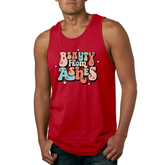 Wild Bobby Beauty From Ashes Groovy Font With Stars Vintage Men Tank Top, Red, 3X-Large