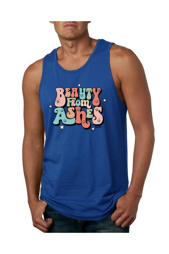 Beauty From Ashes Groovy Font With Stars Vintage Men Tank Top, Royal, Small