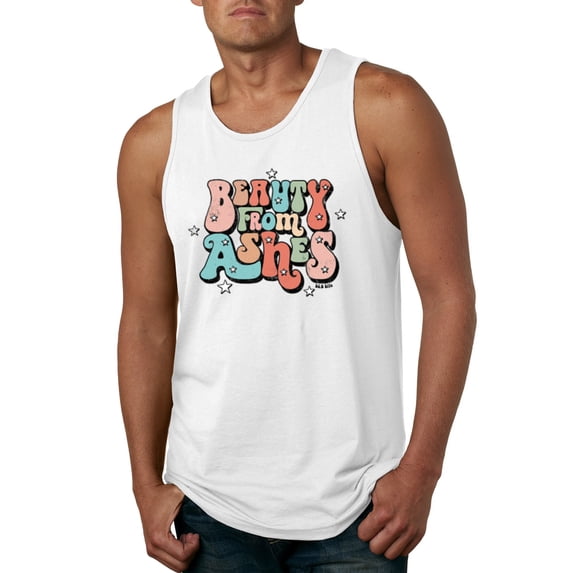 Wild Bobby Beauty From Ashes Groovy Font With Stars Vintage Men Tank Top, White, XX-Large