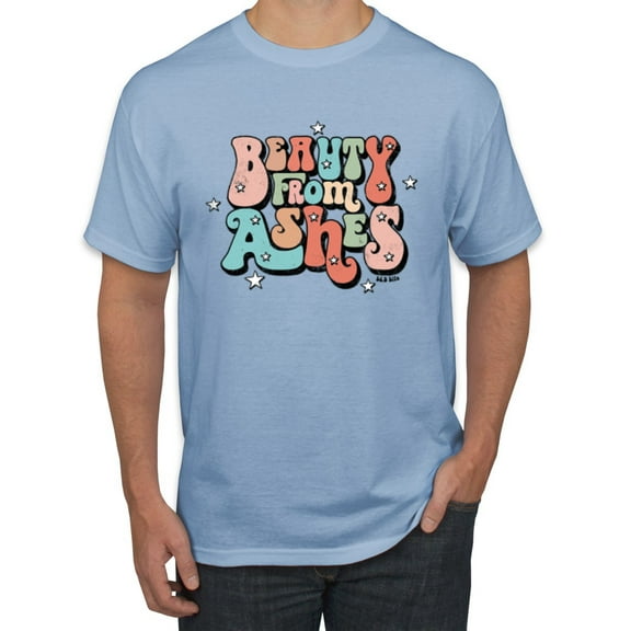 Wild Bobby Beauty From Ashes Groovy Font With Stars Vintage Men Tee, Light Blue, Medium