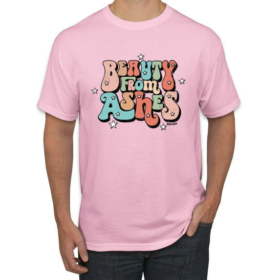 Wild Bobby Beauty From Ashes Groovy Font With Stars Vintage Men Tee, Light Pink, Medium