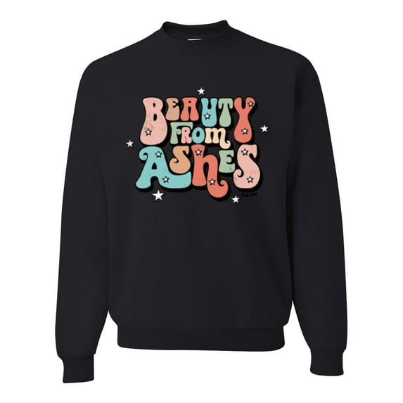 Wild Bobby Beauty From Ashes Groovy Font With Stars Vintage Unisex Crewneck Sweatshirt, Black, Small