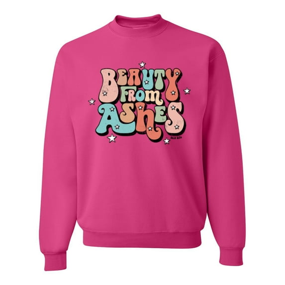 Wild Bobby Beauty From Ashes Groovy Font With Stars Vintage Unisex Crewneck Sweatshirt, Fuschia, XX-Large