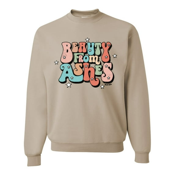 Wild Bobby Beauty From Ashes Groovy Font With Stars Vintage Unisex Crewneck Sweatshirt, Sandstone, Small