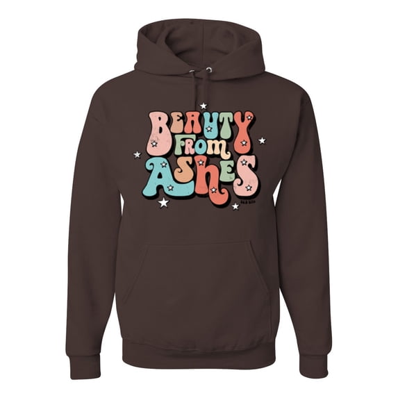 Wild Bobby Beauty From Ashes Groovy Font With Stars Vintage Unisex Hoodie Sweatshirt, Brown, Medium