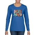 thumbnail image 1 of Wild Bobby Beauty From Ashes Groovy Font With Stars Vintage Women Graphic Long Sleeve Tee, Royal, XX-Large, 1 of 6