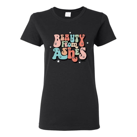 Wild Bobby Beauty From Ashes Groovy Font With Stars Vintage Women Graphic Tee, Black, Large