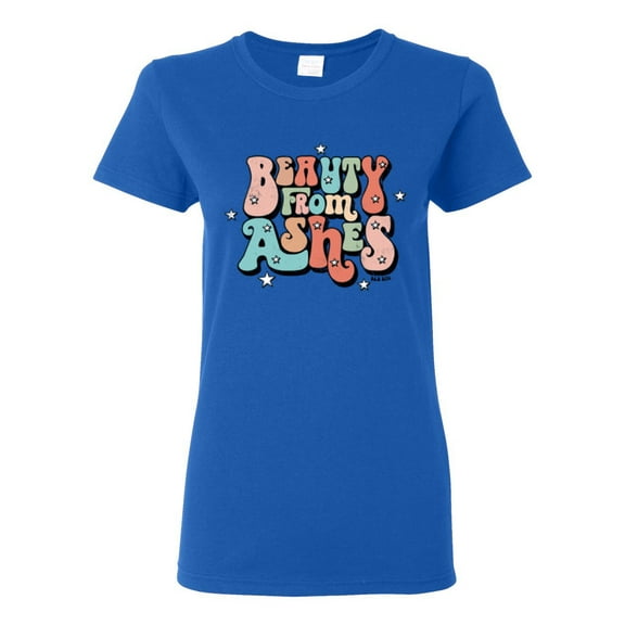Wild Bobby Beauty From Ashes Groovy Font With Stars Vintage Women Graphic Tee, Royal, Large