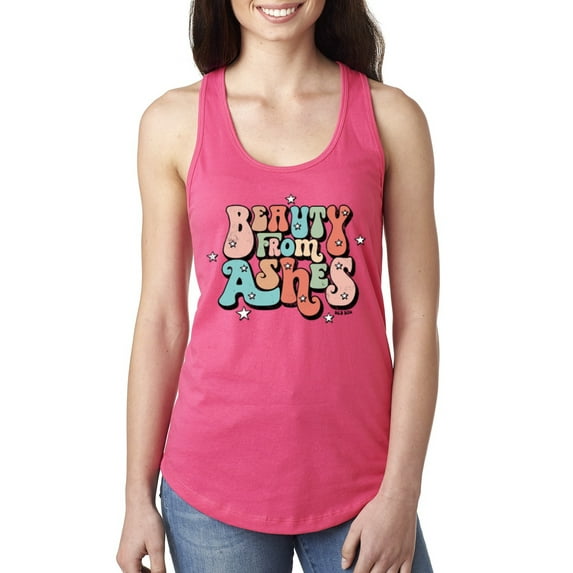 Wild Bobby Beauty From Ashes Groovy Font With Stars Vintage Women Racerback Tank Top, Hot Pink, X-Large
