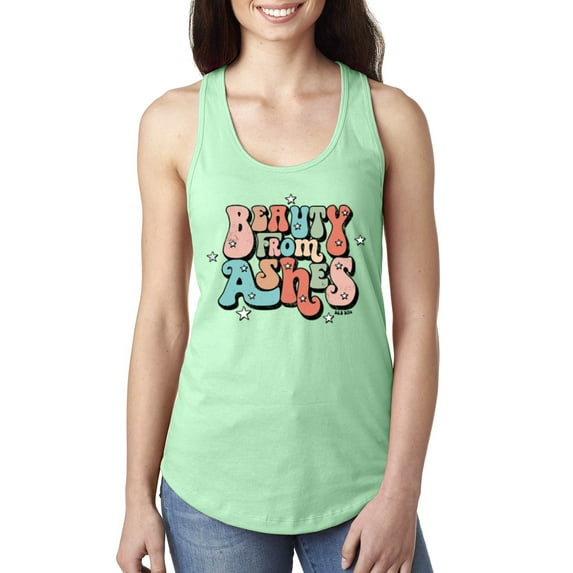 Wild Bobby Beauty From Ashes Groovy Font With Stars Vintage Women Racerback Tank Top, Mint, Medium
