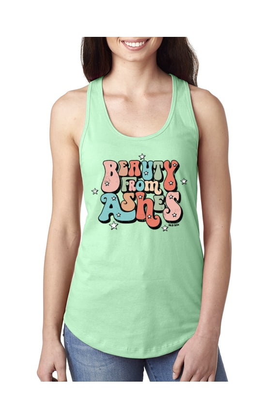 Beauty From Ashes Groovy Font With Stars Vintage Women Racerback Tank Top, Mint, X-Large