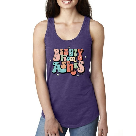 Wild Bobby Beauty From Ashes Groovy Font With Stars Vintage Women Racerback Tank Top, Purple Rush, Medium