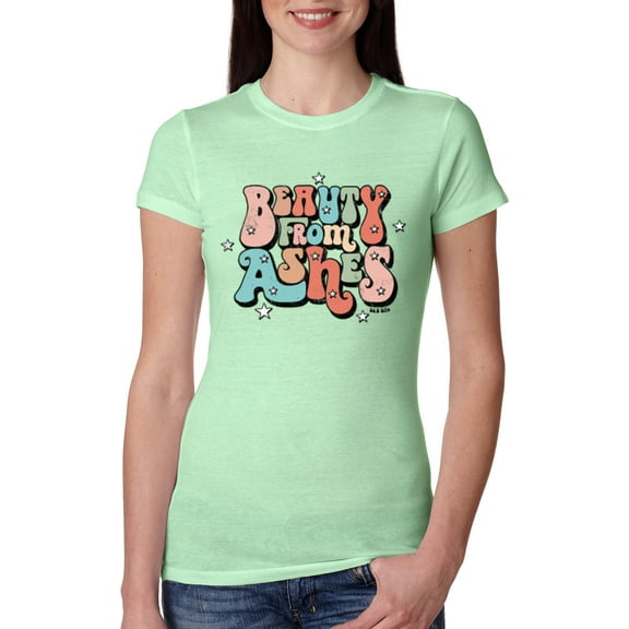 Wild Bobby Beauty From Ashes Groovy Font With Stars Vintage Women Slim Fit Junior Tee, Mint, Medium