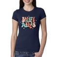 thumbnail image 1 of Wild Bobby Beauty From Ashes Groovy Font With Stars Vintage Women Slim Fit Junior Tee, Navy, Medium, 1 of 6