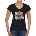 thumbnail image 1 of Wild Bobby Beauty From Ashes Groovy Font With Stars Vintage Women Standard V-Neck Tee, Black, Small, 1 of 6