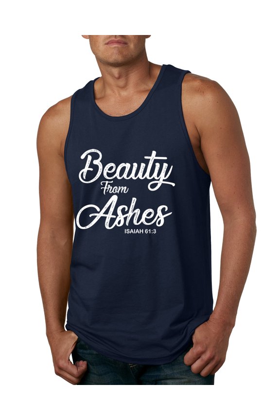 Beauty From Ashes Isaiah 61:3 Inspirational/Christian Men Graphic Tank Top, Navy, X-Large