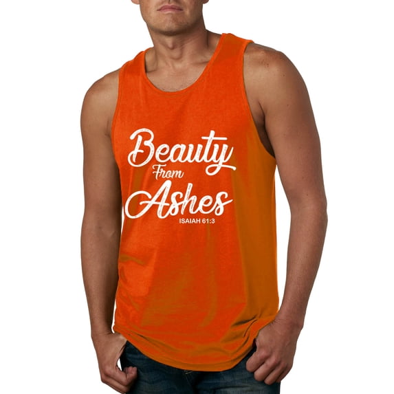 Wild Bobby Beauty From Ashes Isaiah 61:3 Inspirational/Christian Men Graphic Tank Top, Orange, XX-Large