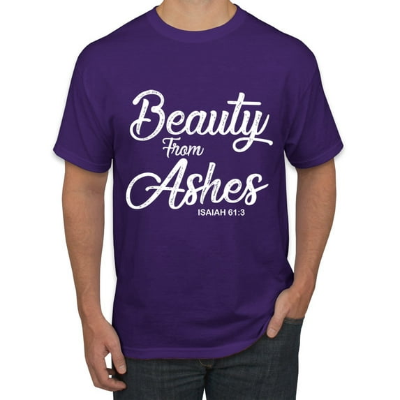 Wild Bobby Beauty From Ashes Isaiah 61:3 Inspirational/Christian Men Graphic Tee, Purple, Small