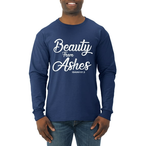 Wild Bobby Beauty From Ashes Isaiah 61:3 Inspirational/Christian Men Long Sleeve Shirt, Navy, XX-Large