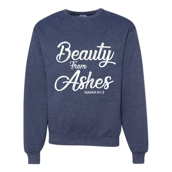 Wild Bobby Beauty From Ashes Isaiah 61:3 Inspirational/Christian Unisex Crewneck Graphic Sweatshirt, Vintage Heather Navy, 3X-Large