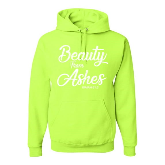 Wild Bobby Beauty From Ashes Isaiah 61:3 Inspirational/Christian Unisex Graphic Hoodie Sweatshirt, Safety Green, Medium