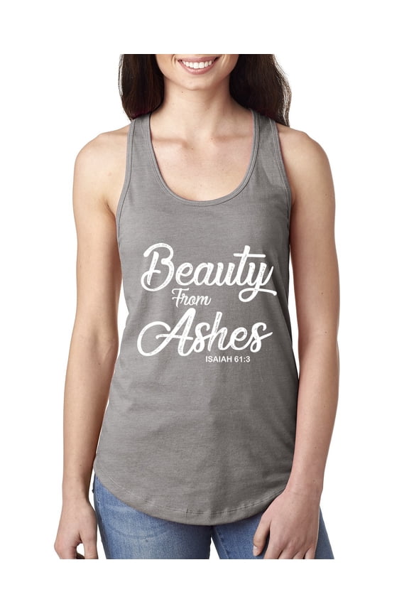 Beauty From Ashes Isaiah 61:3 Inspirational/Christian Women Racerback Tank Top, Heather Grey, Large