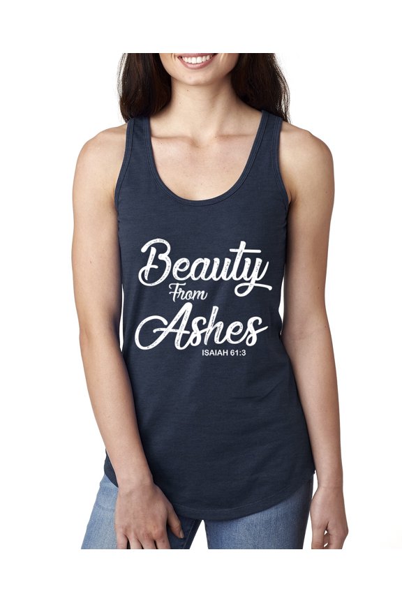 Beauty From Ashes Isaiah 61:3 Inspirational/Christian Women Racerback Tank Top, Navy, Medium