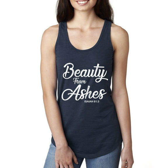 Wild Bobby Beauty From Ashes Isaiah 61:3 Inspirational/Christian Women Racerback Tank Top, Navy, Small