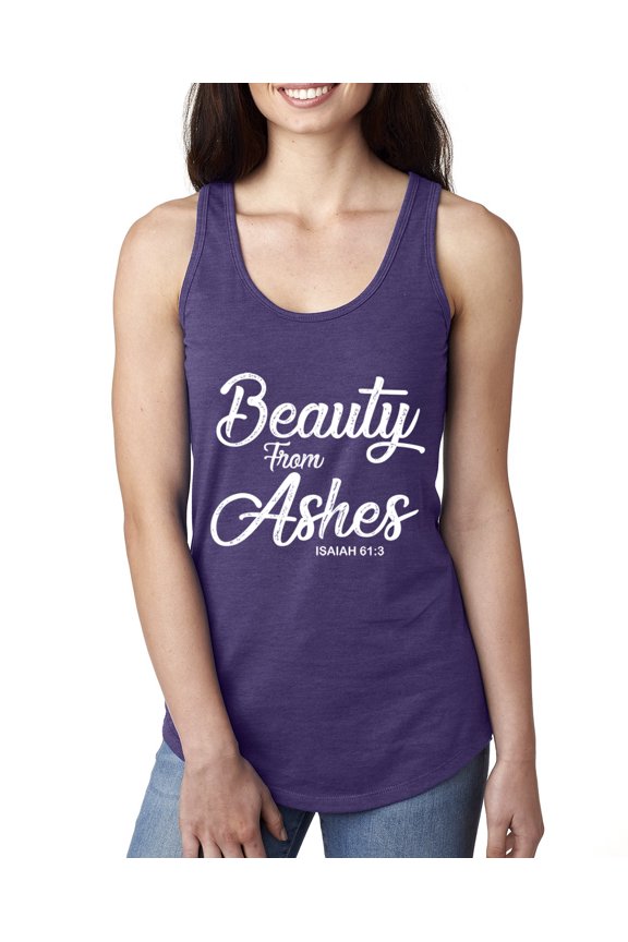 , Beauty From Ashes Isaiah 61:3 Inspirational/Christian Women Racerback Tank Top, Purple Rush, X-Large