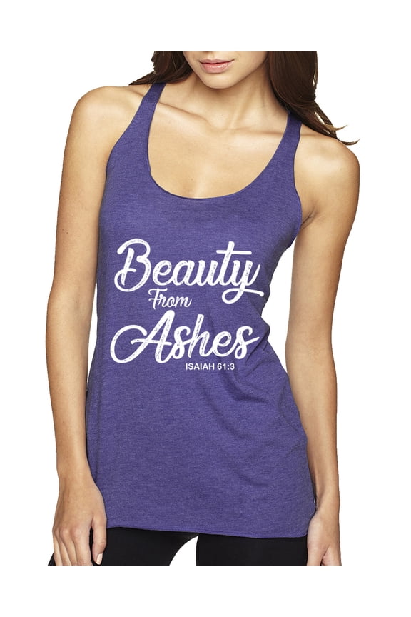 Beauty From Ashes Isaiah 61:3 Inspirational/Christian Women Tri-Blend Racerback Tank Top, Purple Rush, Small