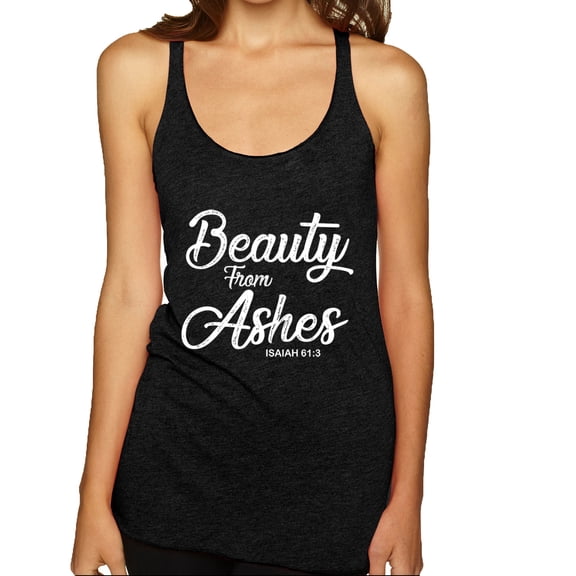 Wild Bobby Beauty From Ashes Isaiah 61:3 Inspirational/Christian Women Tri-Blend Racerback Tank Top, Vintage Black, Small