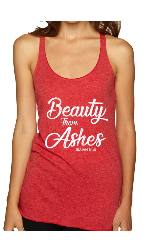 Beauty From Ashes Isaiah 61:3 Inspirational/Christian Women Tri-Blend Racerback Tank Top, Vintage Red, X-Large