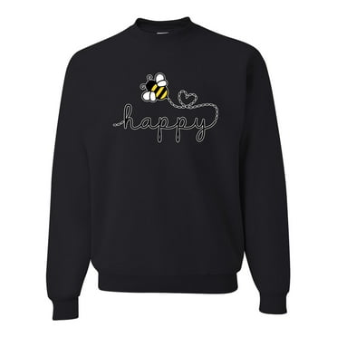 Wild Bobby, Bee Happy Motivational Inspirational Teachers, Pop Culture, Unisex Crewneck Graphic Sweatshirt, Black, Small