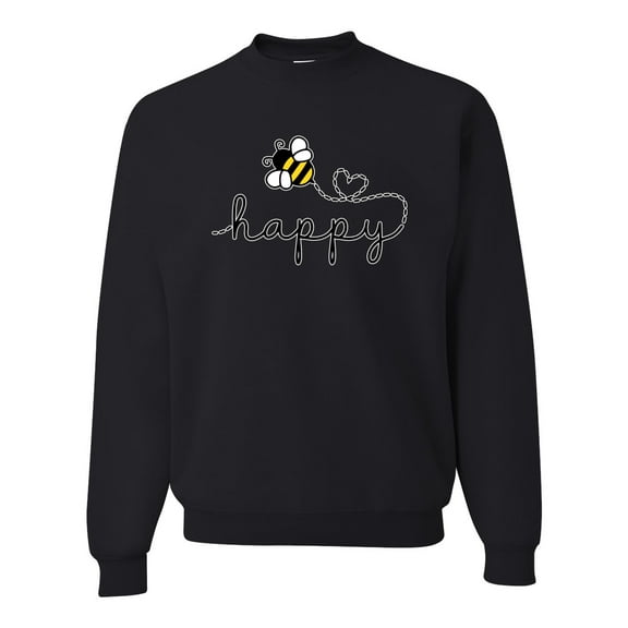 Wild Bobby, Bee Happy Motivational Inspirational Teachers, Pop Culture, Unisex Crewneck Graphic Sweatshirt, Black, X-Large