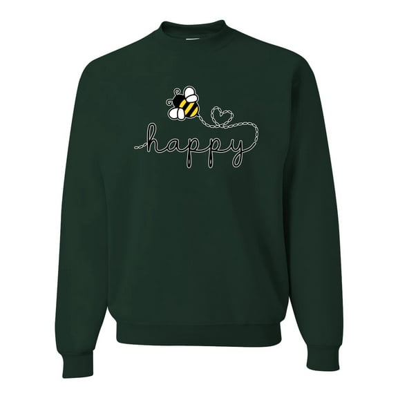 Wild Bobby, Bee Happy Motivational Inspirational Teachers, Pop Culture, Unisex Crewneck Graphic Sweatshirt, Forest Green, X-Large