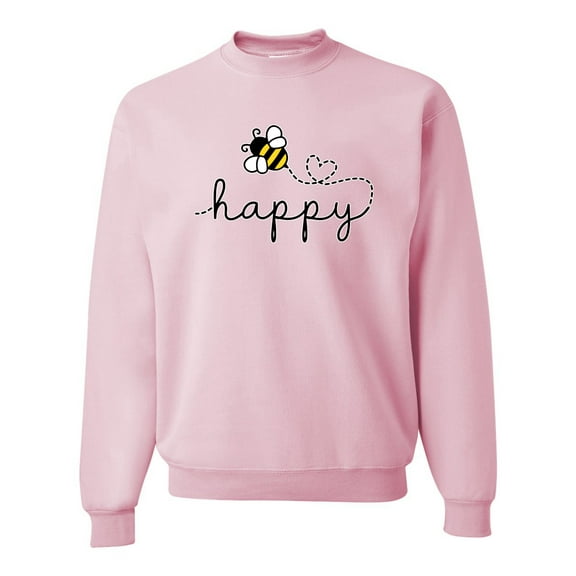 Wild Bobby, Bee Happy Motivational Inspirational Teachers, Pop Culture, Unisex Crewneck Graphic Sweatshirt, Light Pink, X-Large
