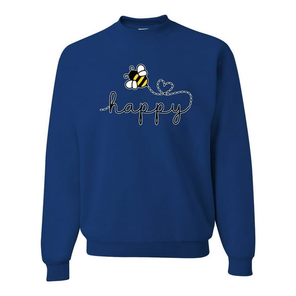 Wild Bobby, Bee Happy Motivational Inspirational Teachers, Pop Culture, Unisex Crewneck Graphic Sweatshirt, Royal, Small