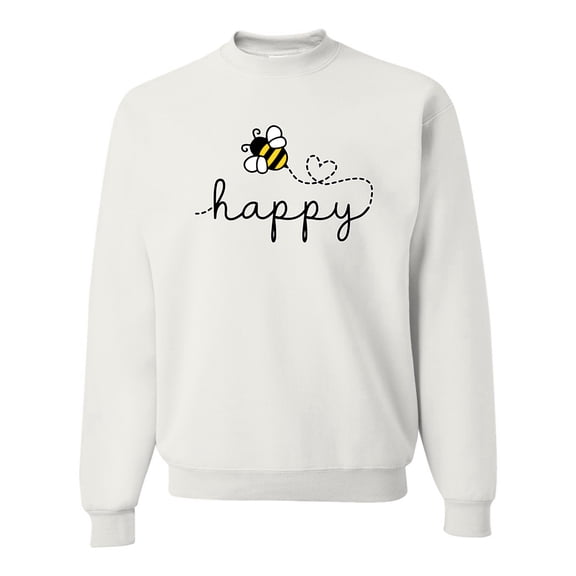 Wild Bobby, Bee Happy Motivational Inspirational Teachers, Pop Culture, Unisex Crewneck Graphic Sweatshirt, White, X-Large