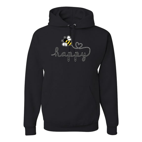 Wild Bobby, Bee Happy Motivational Inspirational Teachers, Pop Culture, Unisex Graphic Hoodie Sweatshirt, Black, Small