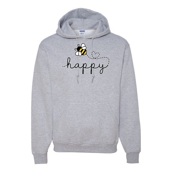 Wild Bobby, Bee Happy Motivational Inspirational Teachers, Pop Culture, Unisex Graphic Hoodie Sweatshirt, Heather Grey, X-Large