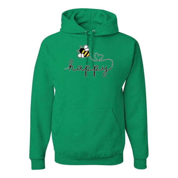 Wild Bobby, Bee Happy Motivational Inspirational Teachers, Pop Culture, Unisex Graphic Hoodie Sweatshirt, Kelly, Medium